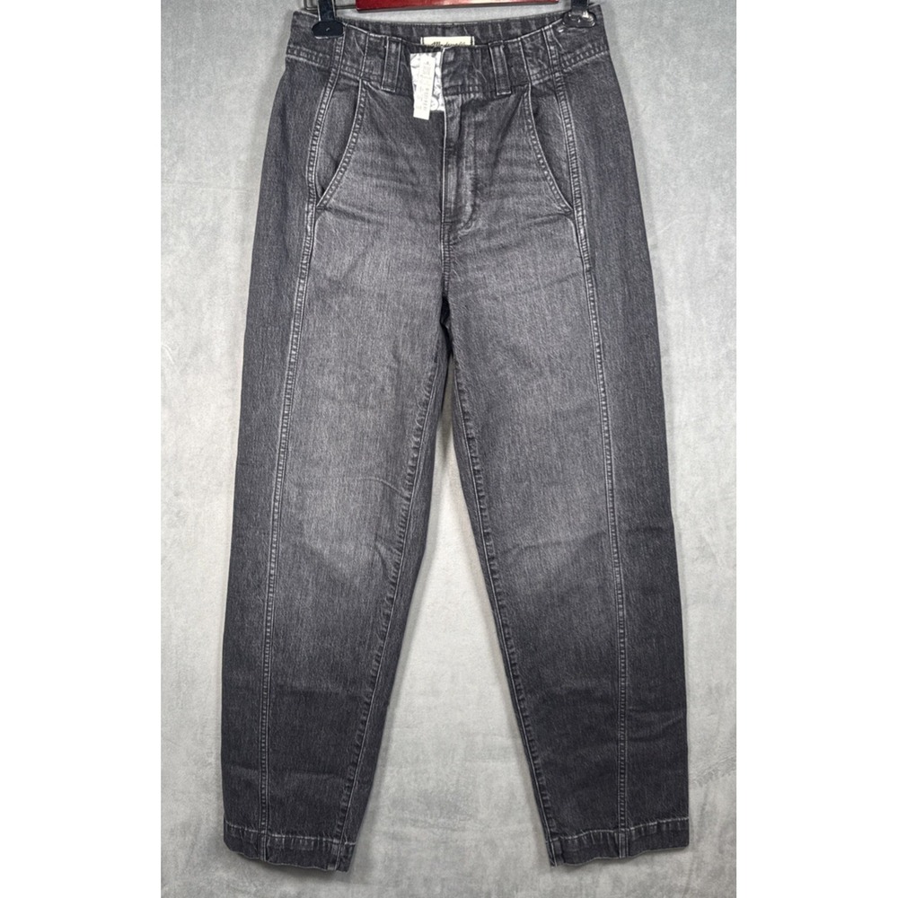 NWT Madewell Tapered Denim Trousers Stretch Size 25 Washed Black High Rise